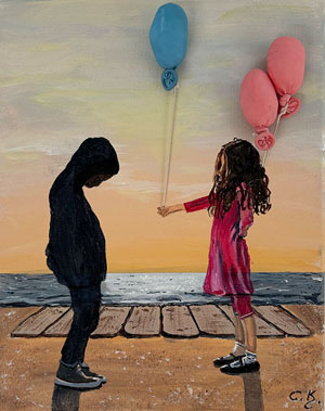 24 × 30 cm, Acryl mit Luftbalons an Schnüren, Bildnummer 1