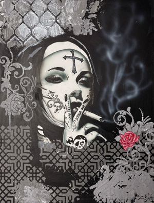 40x50 cm, Airbrush, Acryl, Strukturpaste, Bildnummer 73