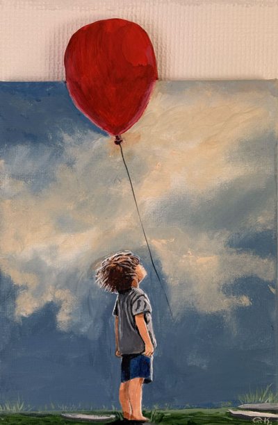 Bildnummer 92: (mit Ballon 24x35,5 cm), Acryl, Styropor, 24 ✕ 30 cm