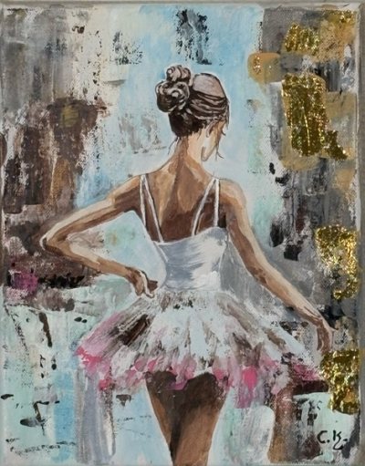 Bildnummer 4: Acryl, Blattgold (künstlich), Strukturpaste, 24 ✕ 30 cm