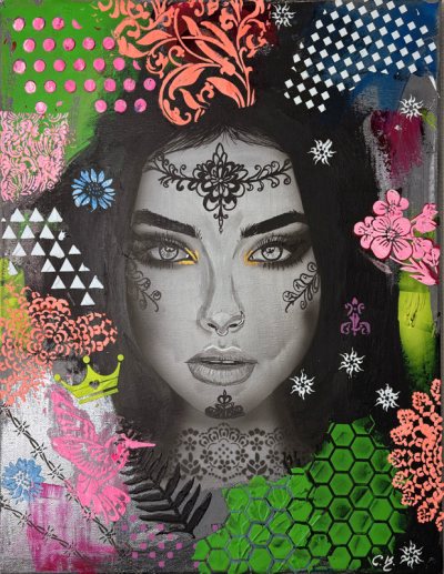 Bildnummer 72: Airbrush, Acryl, Strukturpaste, Neonfarben, 40 ✕ 50 cm