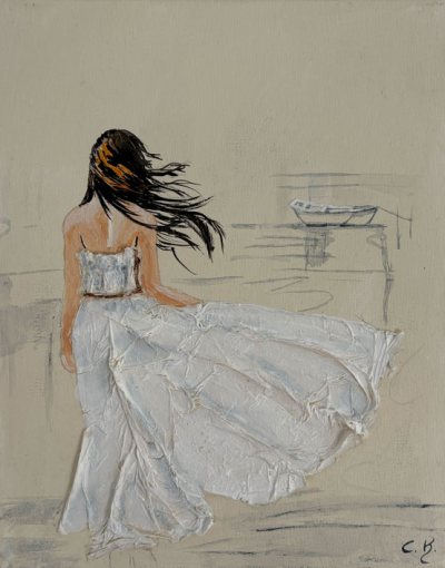 Bildnummer 35: Acryl, Kleid aus Papier modeliert, 24 ✕ 30 cm