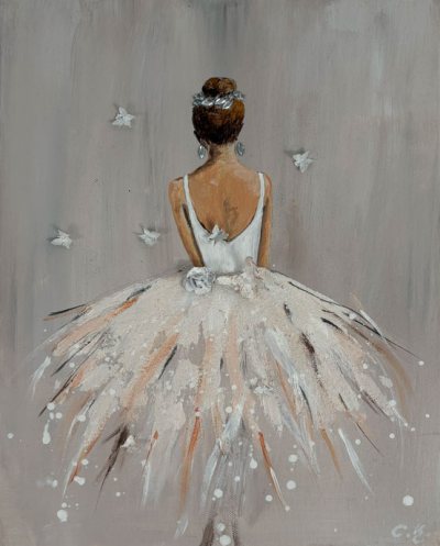 Bildnummer 38: Acryl, Strukturpaste, Glitzersteine, Deko-Schmetterlinge, 30 ✕ 40 cm