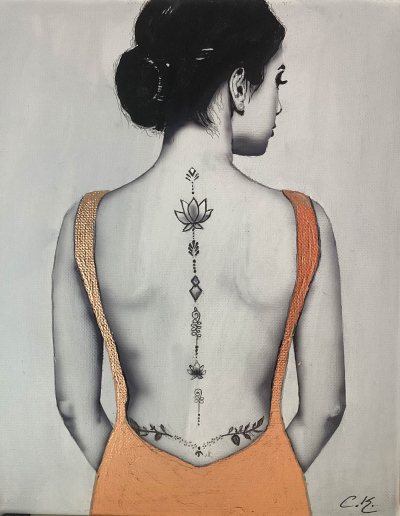 Bild Nr. 133: Airbrush, Acryl, Blattbronze, Glitzerstein, 24 x 30 cm