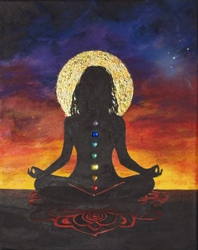 Bildnummer 69: Acryl, Glitzersteine, Blattgold (künstlich), 24 ✕ 30 cm